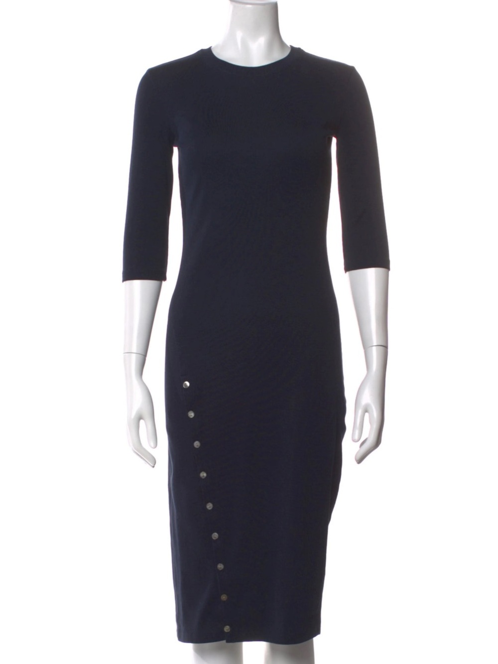 ANN TAYLOR Midnight Indigo Purple Knit Asymmetric Button Midi Sweater Dress, M